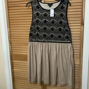 Plus Size Black Lace and Tan tule dress